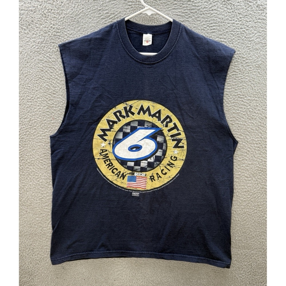 Vintage Nascar Shirt Adult XL Blue Crewneck‎ Mark Martin Faded Grunge 90s Y2K